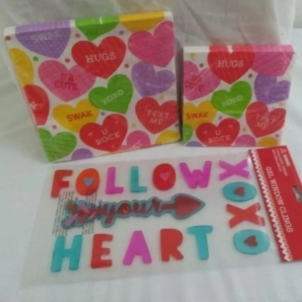 Valentine Window CLINGS & Napkins Beverage Wedding Party New 3 Piece Set